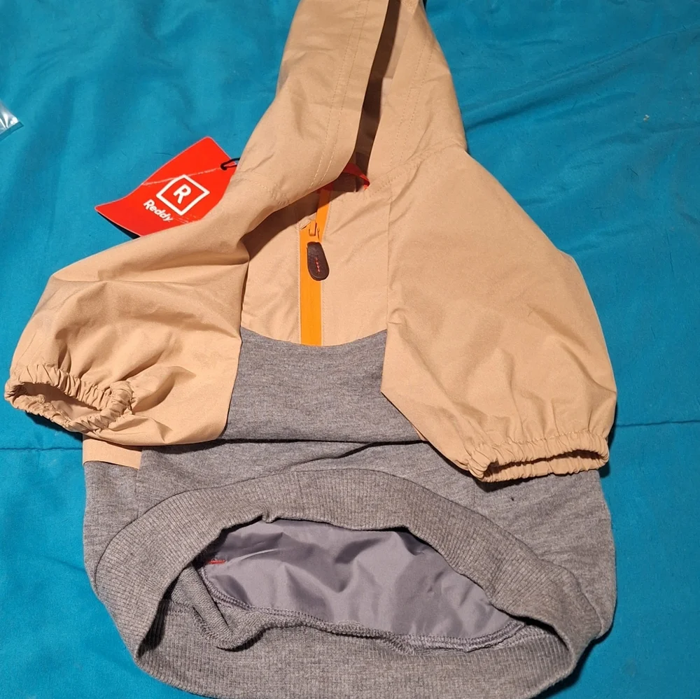 Tan and Gray Hooded Jacket Dog Hoodie‎ M Reddy